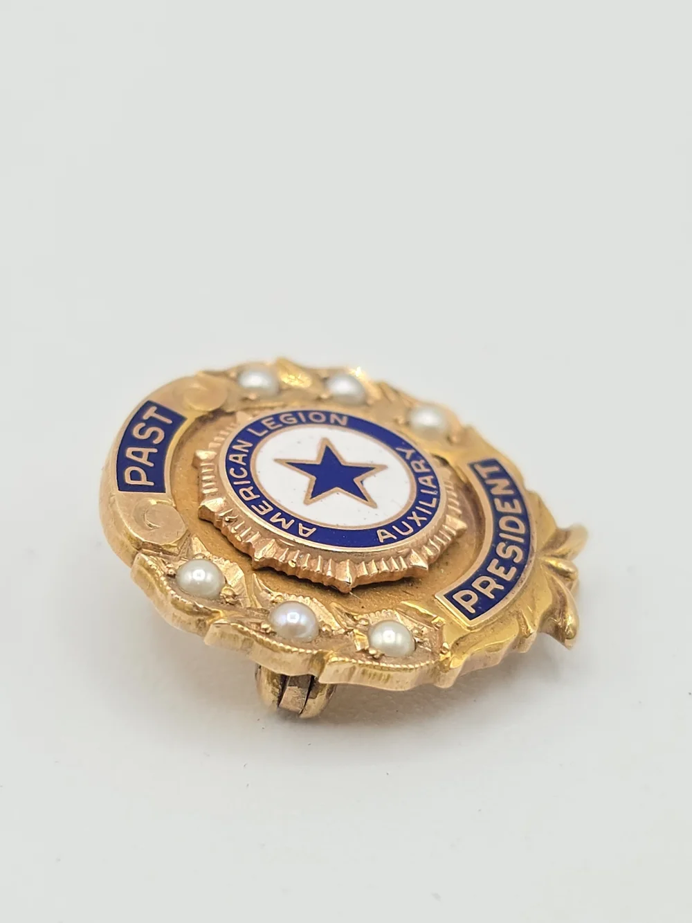 American Legion Auxiliary 10K Yellow Gold Seed Pearl Past President Pin 4g READ